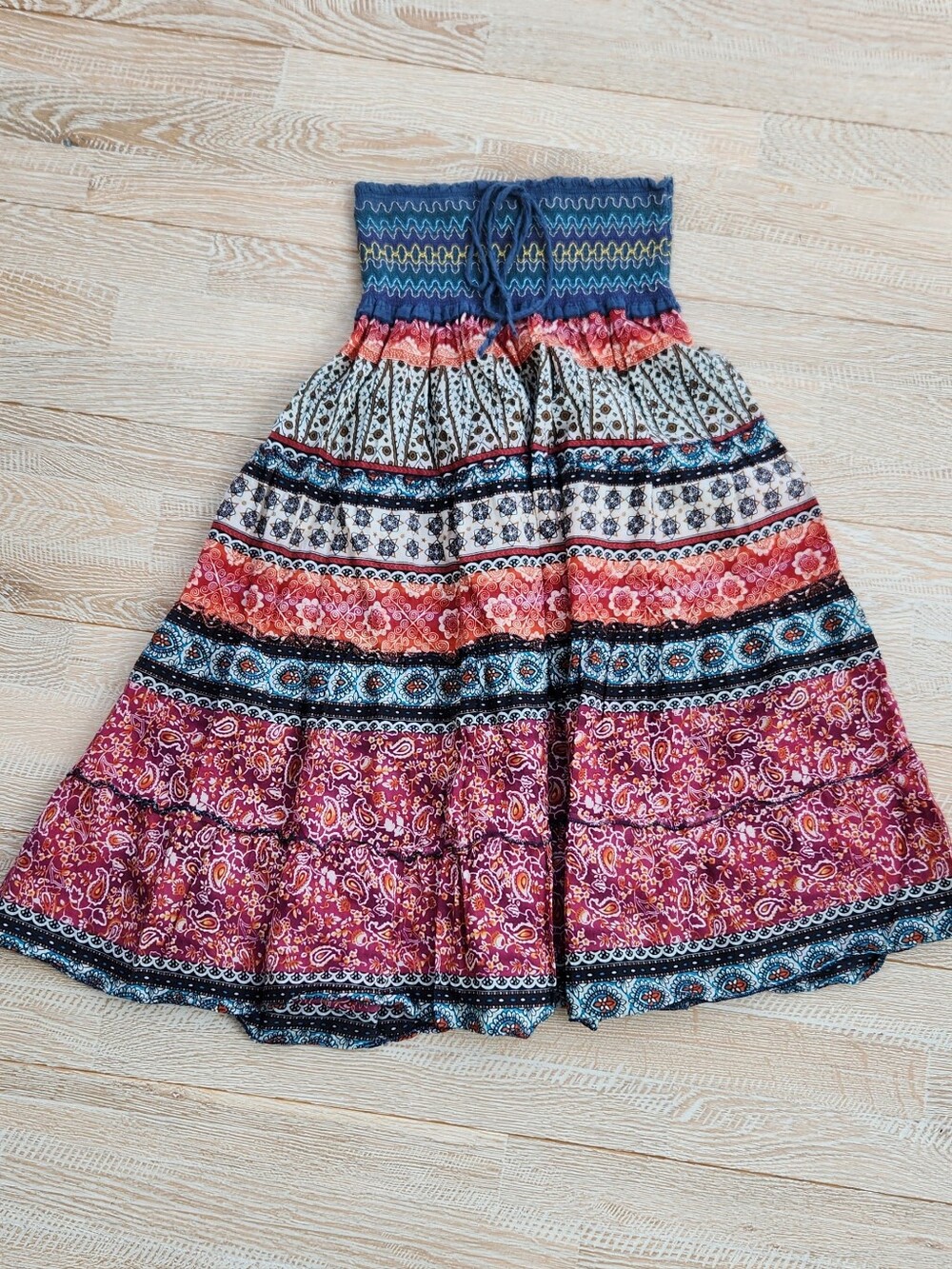 Boho Strapless Tiered Maxi Dress in Navy, Red & Cream - Picture 3 of 3